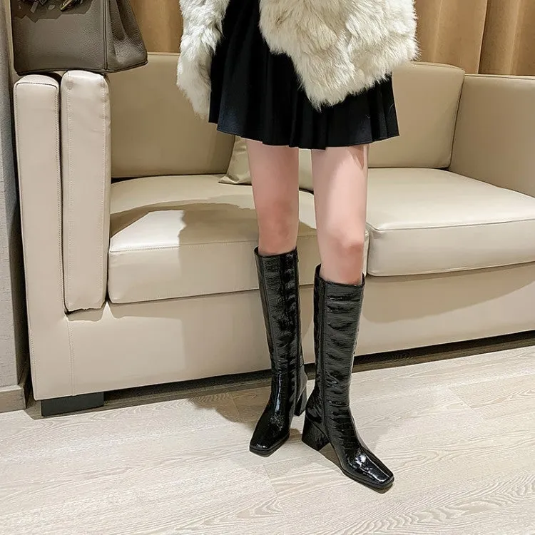 55mm Heel Leather Knee High Boots for Women in Black/Brown