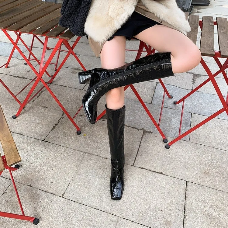 55mm Heel Leather Knee High Boots for Women in Black/Brown