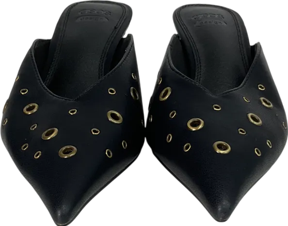 ASOS Black Surprise Eyelet Detail Kitten Heeled Mules UK 4 EU 37 👠