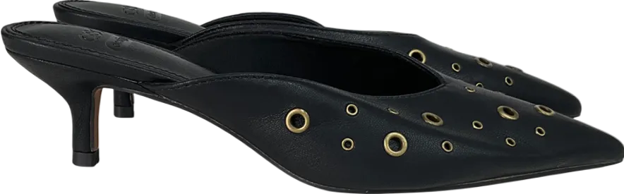 ASOS Black Surprise Eyelet Detail Kitten Heeled Mules UK 4 EU 37 👠
