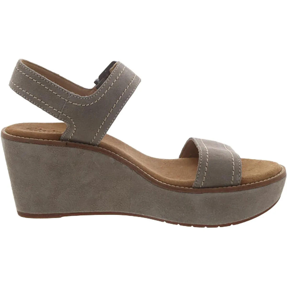 Clarks Womens Aisley Orchid Suede Ankle Strap Wedge Sandals