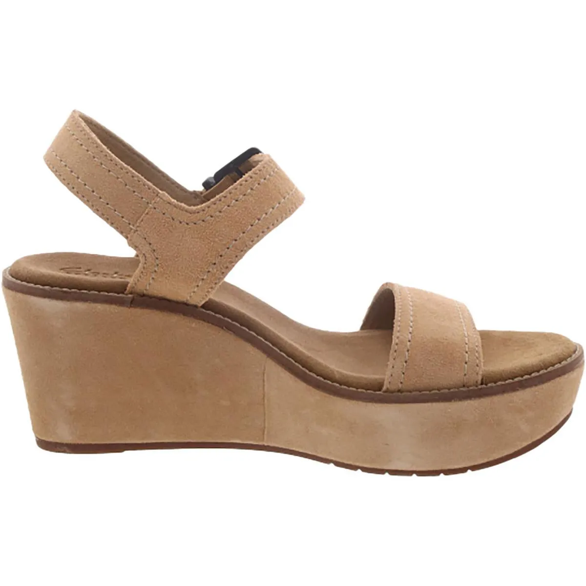Clarks Womens Aisley Orchid Suede Ankle Strap Wedge Sandals