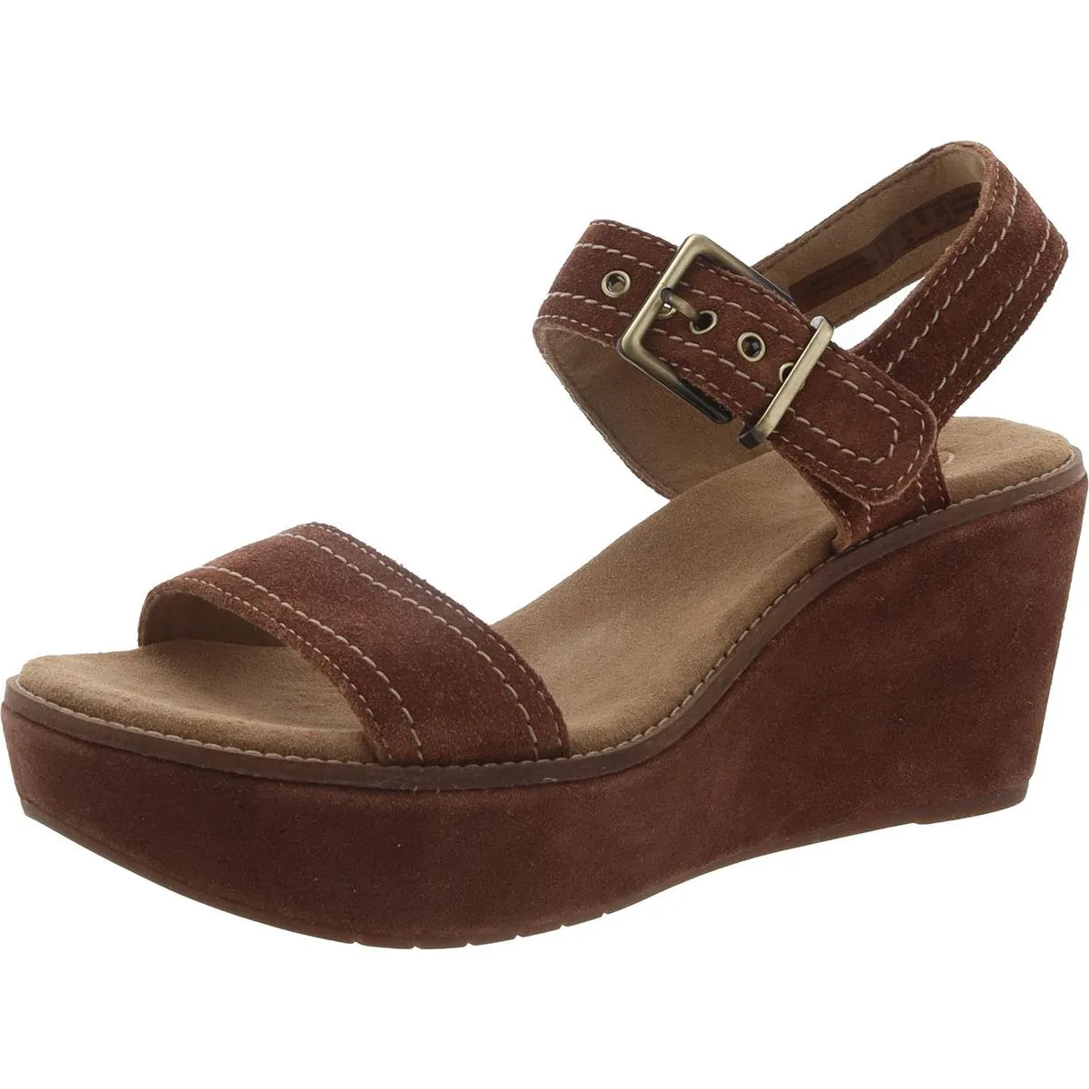 Clarks Womens Aisley Orchid Suede Ankle Strap Wedge Sandals