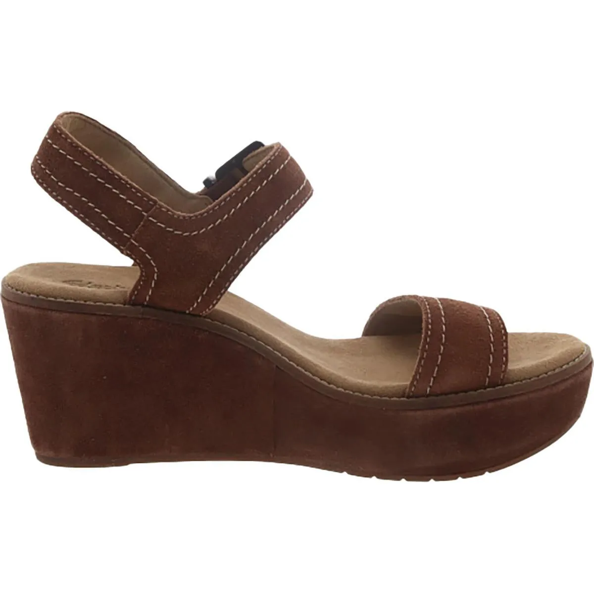 Clarks Womens Aisley Orchid Suede Ankle Strap Wedge Sandals