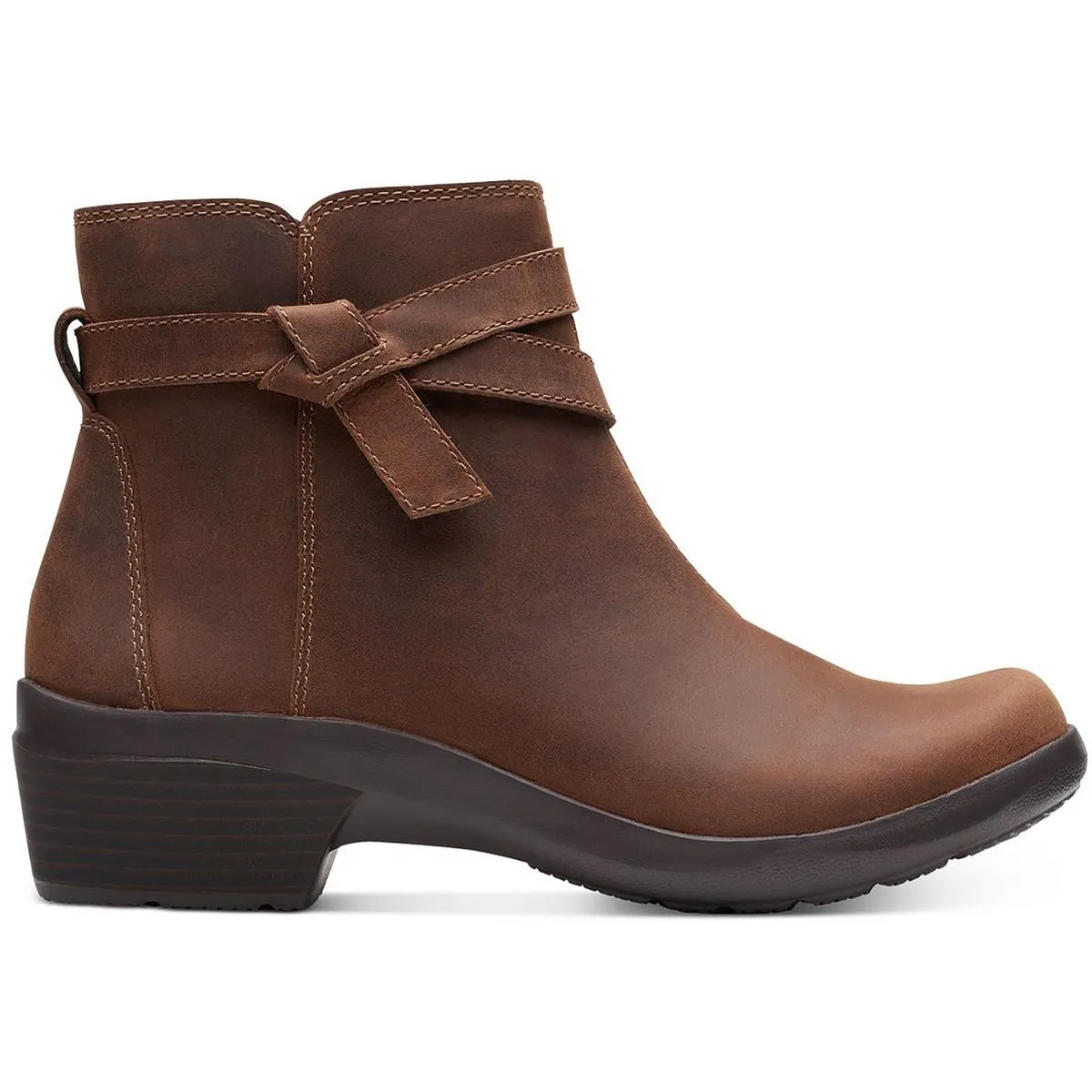 Clarks Womens Angie Spice Leather Stacked Heel Ankle Boots