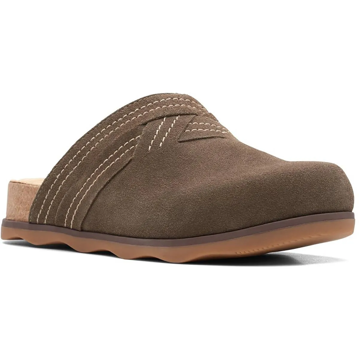 Clarks Womens Brynn Glide Suede Cork Mule Sandals