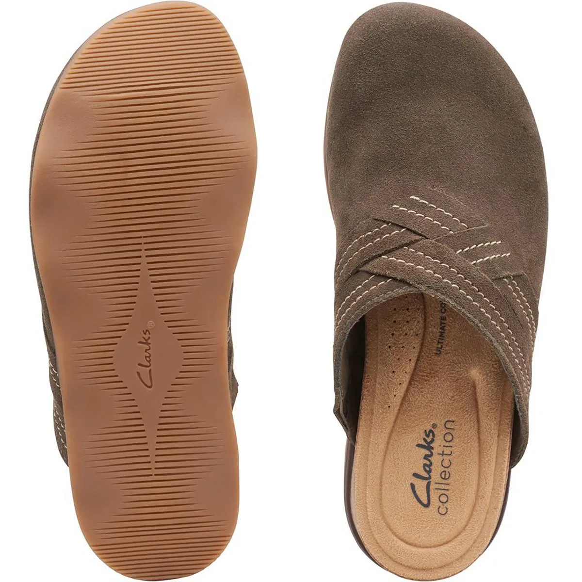 Clarks Womens Brynn Glide Suede Cork Mule Sandals