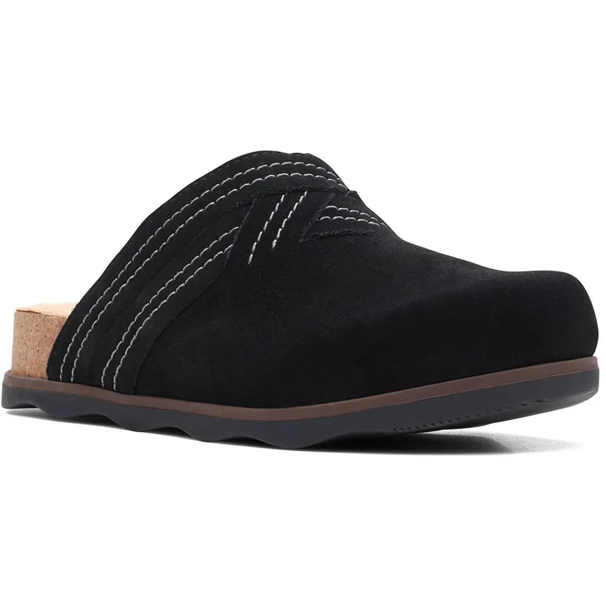Clarks Womens Brynn Glide Suede Cork Mule Sandals