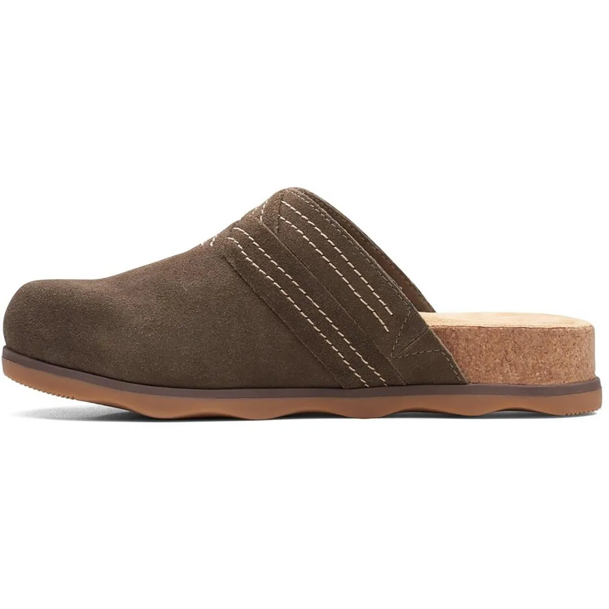 Clarks Womens Brynn Glide Suede Cork Mule Sandals