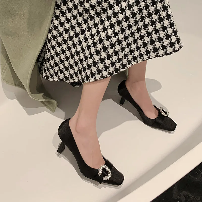 Greta Black Satin Heels