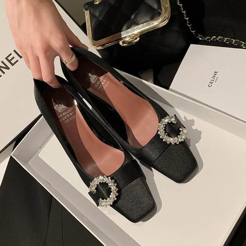 Greta Black Satin Heels
