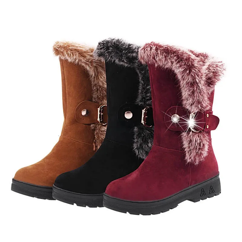 Hasp Fur Round Toe Plat Half Snow Martin Boots
