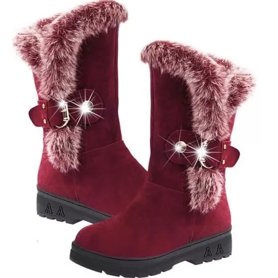 Hasp Fur Round Toe Plat Half Snow Martin Boots