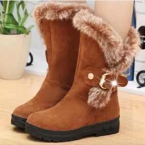 Hasp Fur Round Toe Plat Half Snow Martin Boots