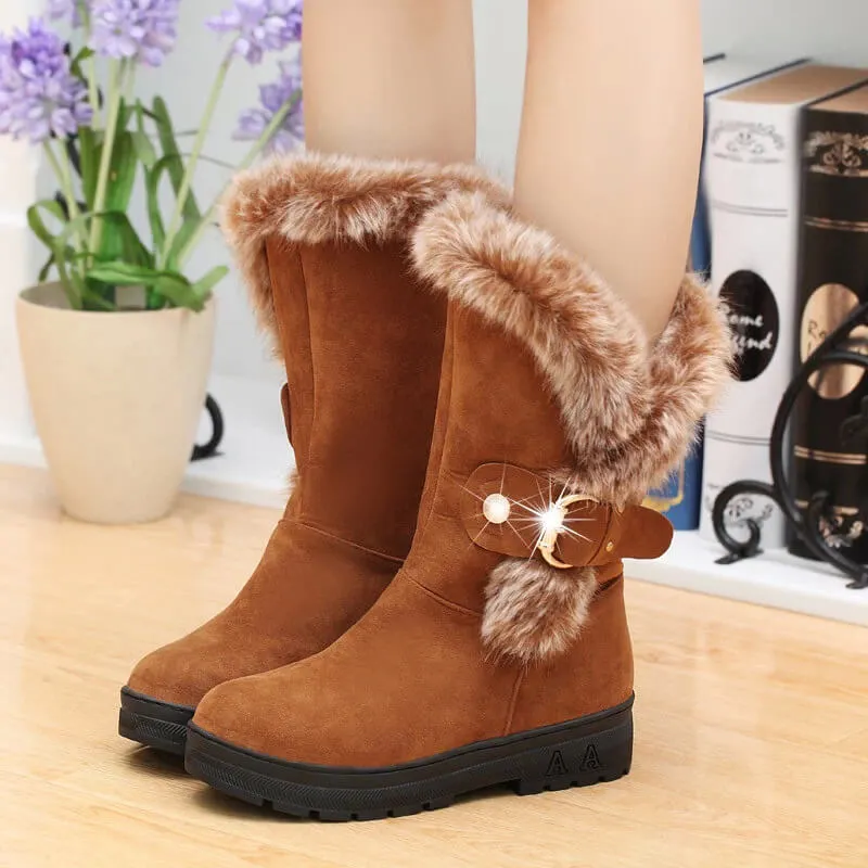 Hasp Fur Round Toe Plat Half Snow Martin Boots