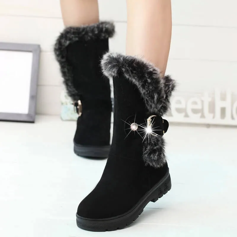 Hasp Fur Round Toe Plat Half Snow Martin Boots