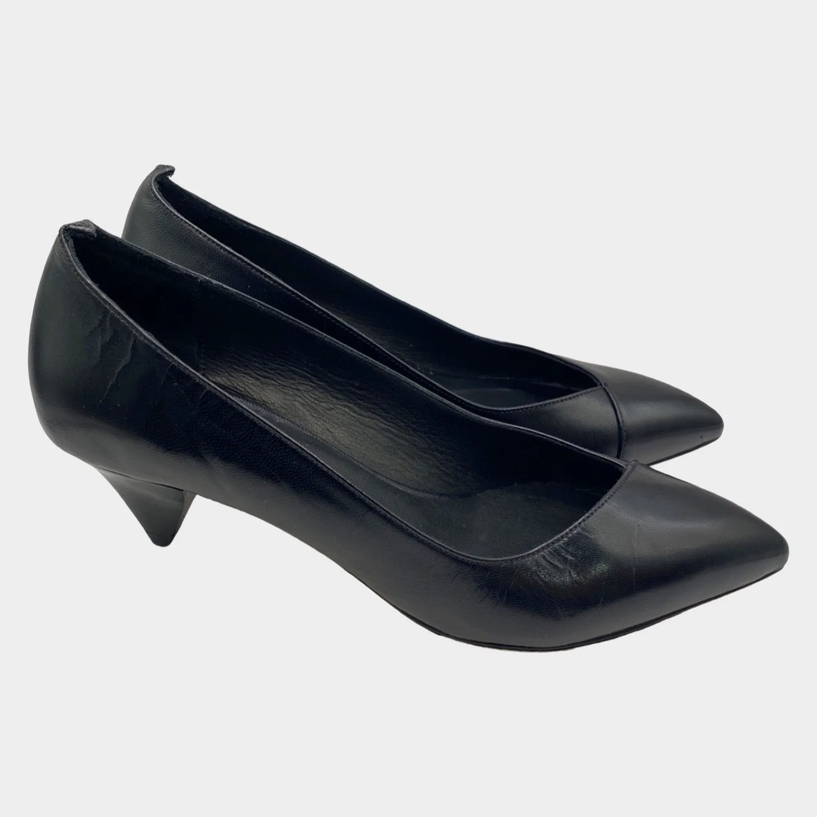 Isabel Marant black leather triangular-shape block kitten heels