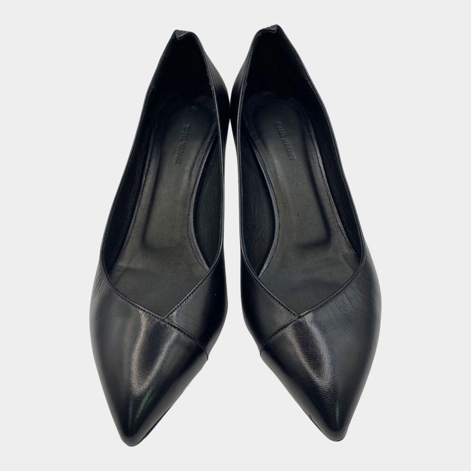Isabel Marant black leather triangular-shape block kitten heels