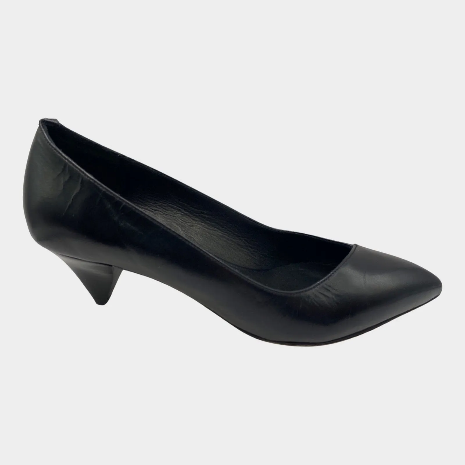 Isabel Marant black leather triangular-shape block kitten heels