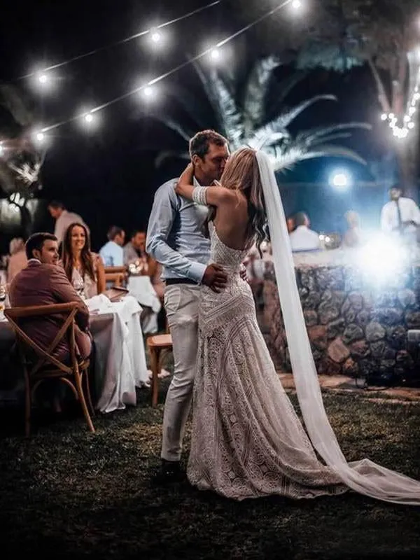 Ivory Lace Sheath Sweetheart Neck Boho Beach Wedding Dresses  TN124