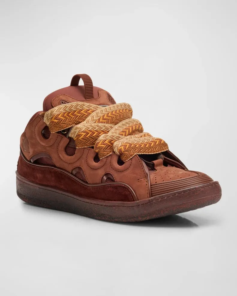 Lanvin Brown Curb Suede Chunky Low-Top Sneakers