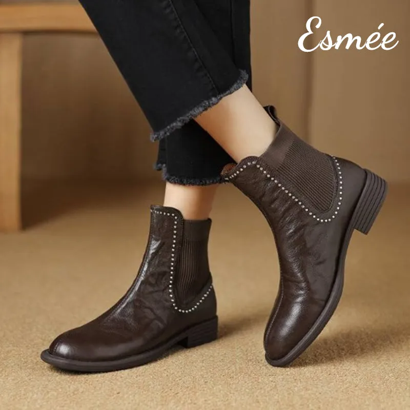 Leather Chelsea Boots with Rhinestone Design