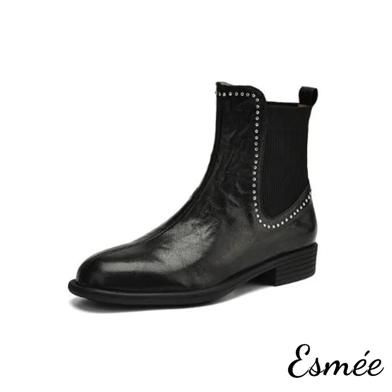 Leather Chelsea Boots with Rhinestone Design