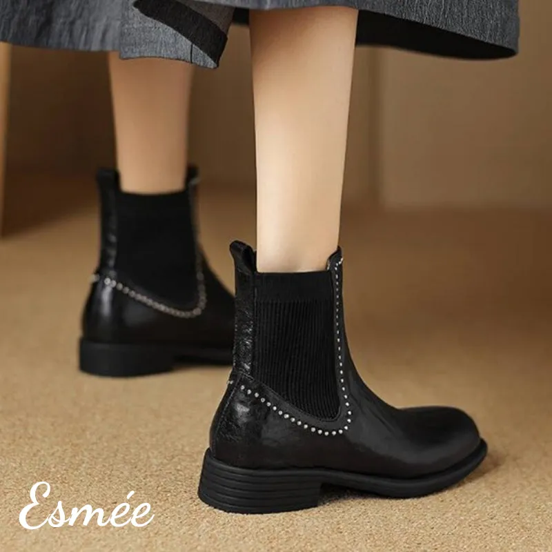 Leather Chelsea Boots with Rhinestone Design