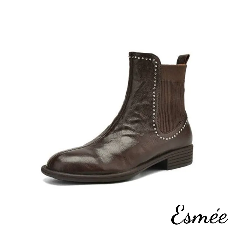 Leather Chelsea Boots with Rhinestone Design
