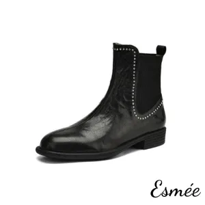 Leather Chelsea Boots with Rhinestone Design