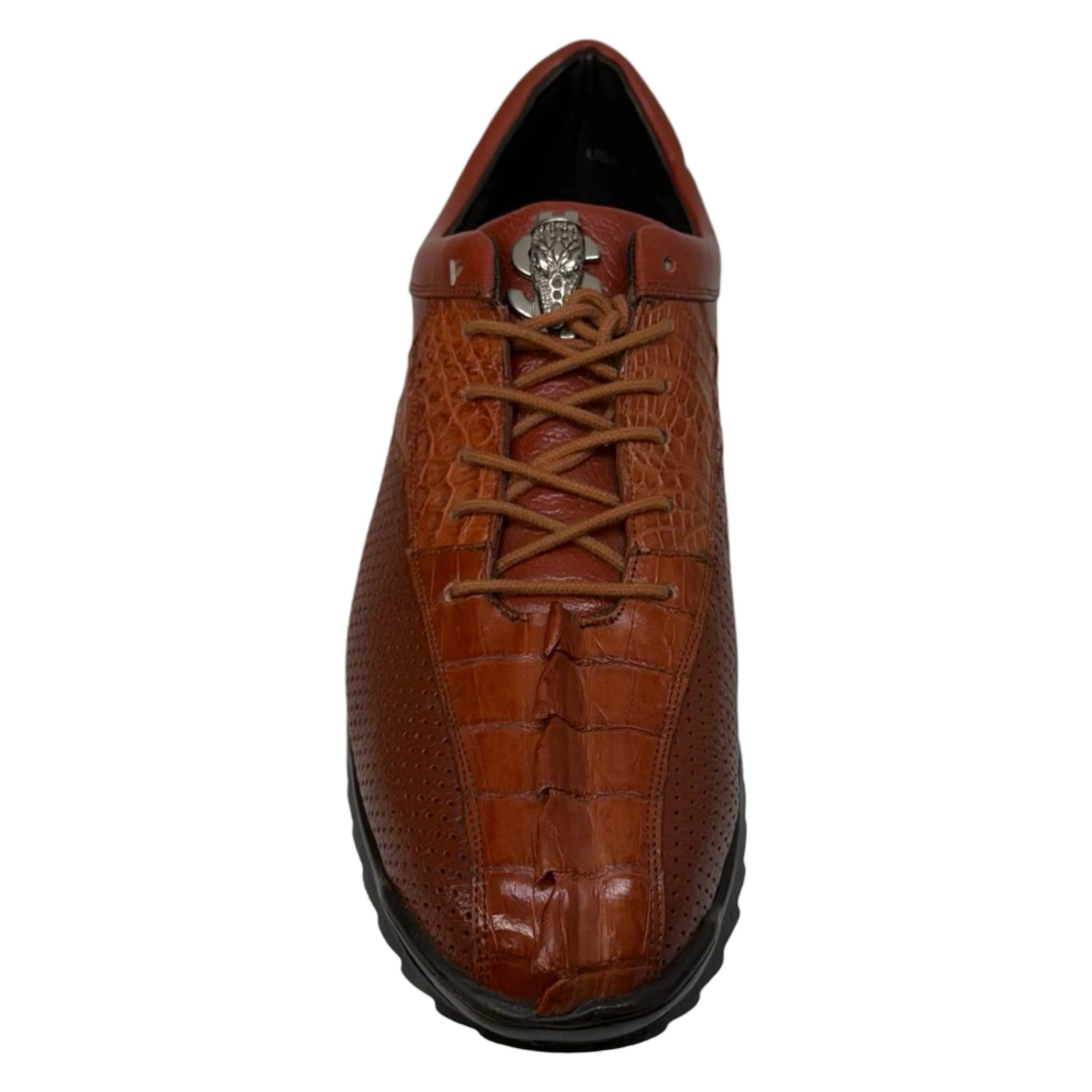 Los Altos Cognac Perforated Crocodile Tail Sneakers