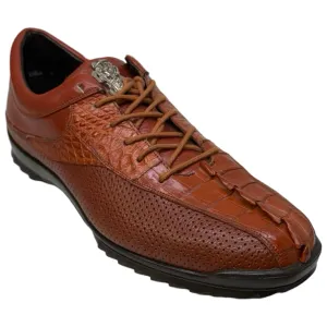 Los Altos Cognac Perforated Crocodile Tail Sneakers