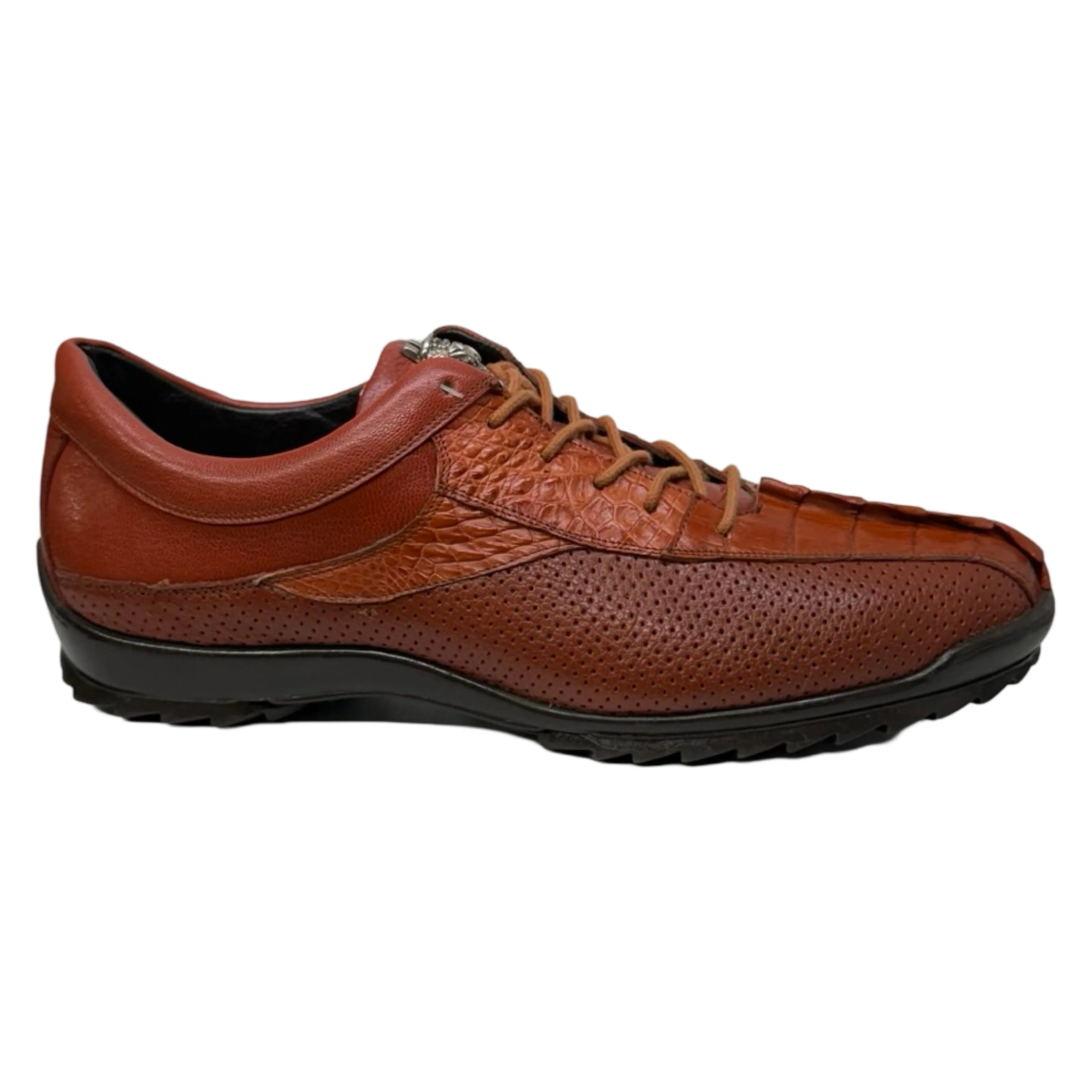Los Altos Cognac Perforated Crocodile Tail Sneakers