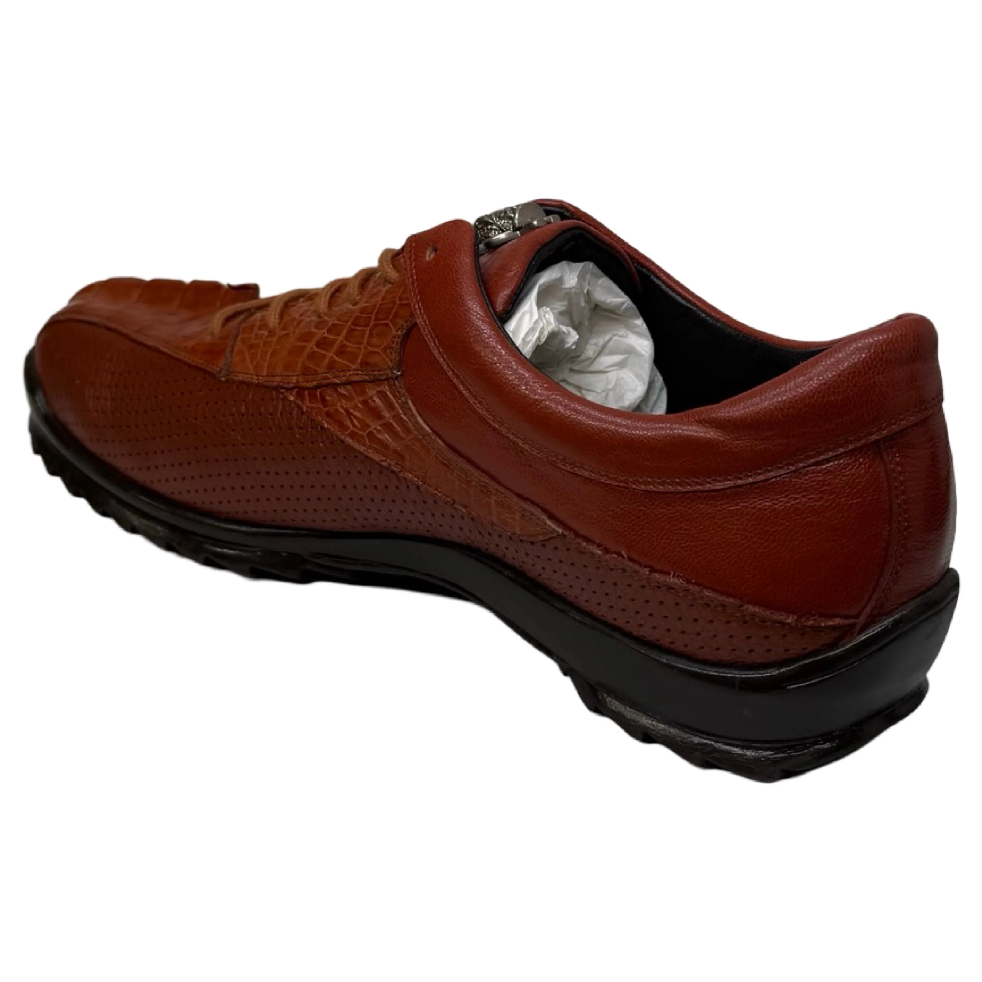 Los Altos Cognac Perforated Crocodile Tail Sneakers
