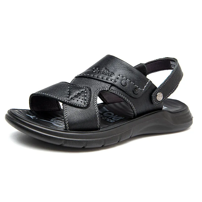 Men's Summer Sandal Cowhide Beach Shoes Slippers