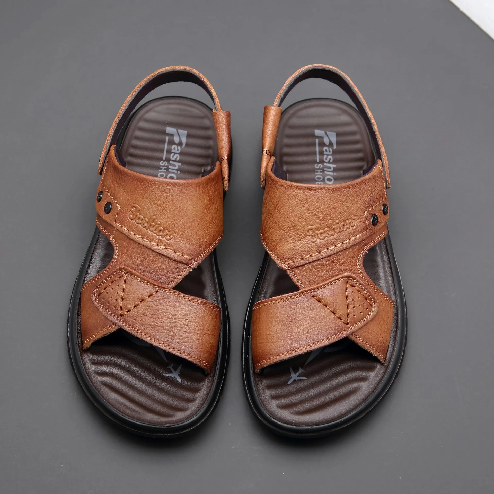 Men's Summer Sandal Cowhide Beach Shoes Slippers
