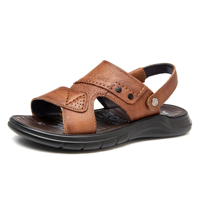 Men's Summer Sandal Cowhide Beach Shoes Slippers