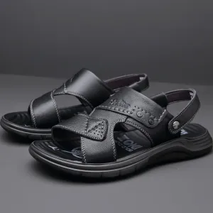 Men's Summer Sandal Cowhide Beach Shoes Slippers