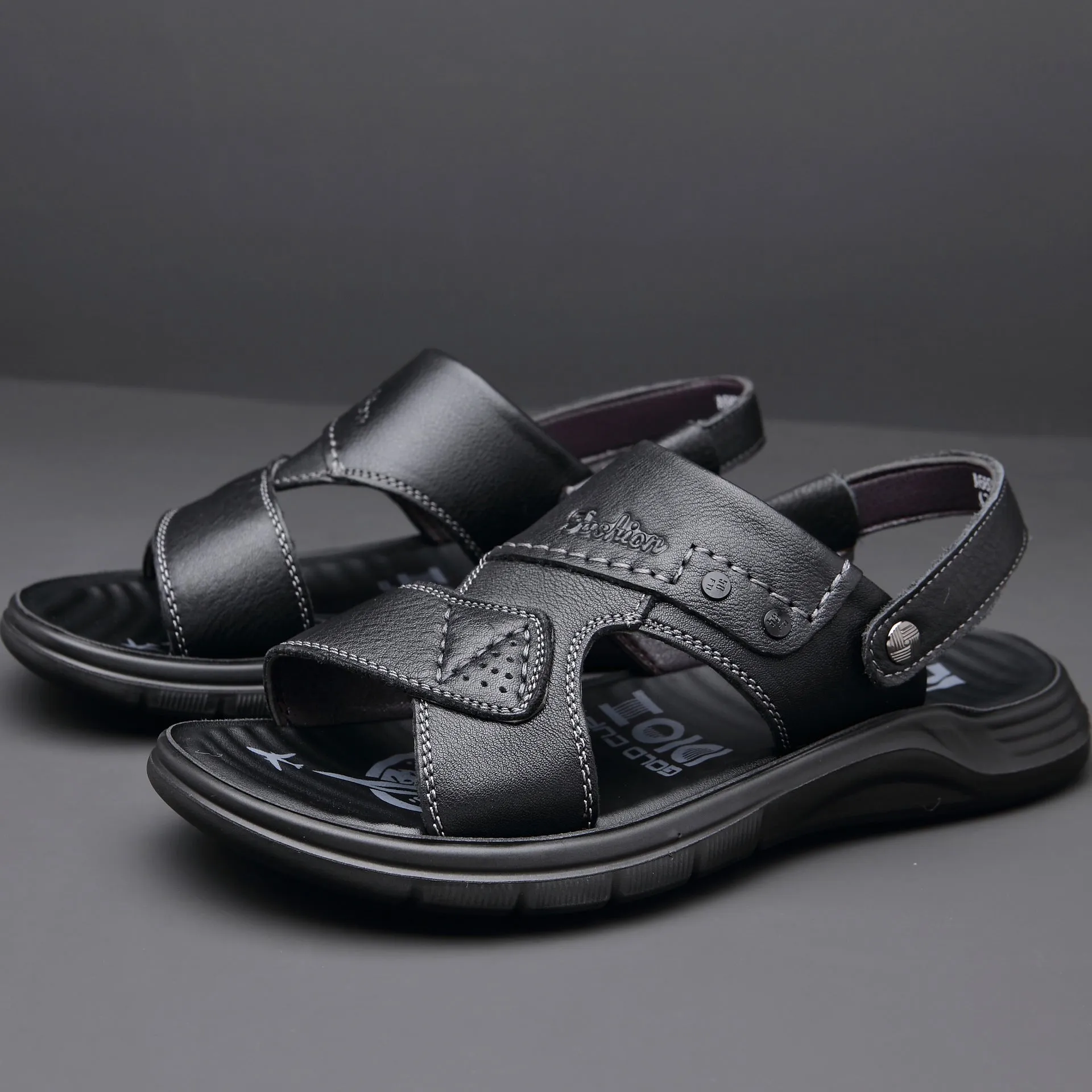 Men's Summer Sandal Cowhide Beach Shoes Slippers