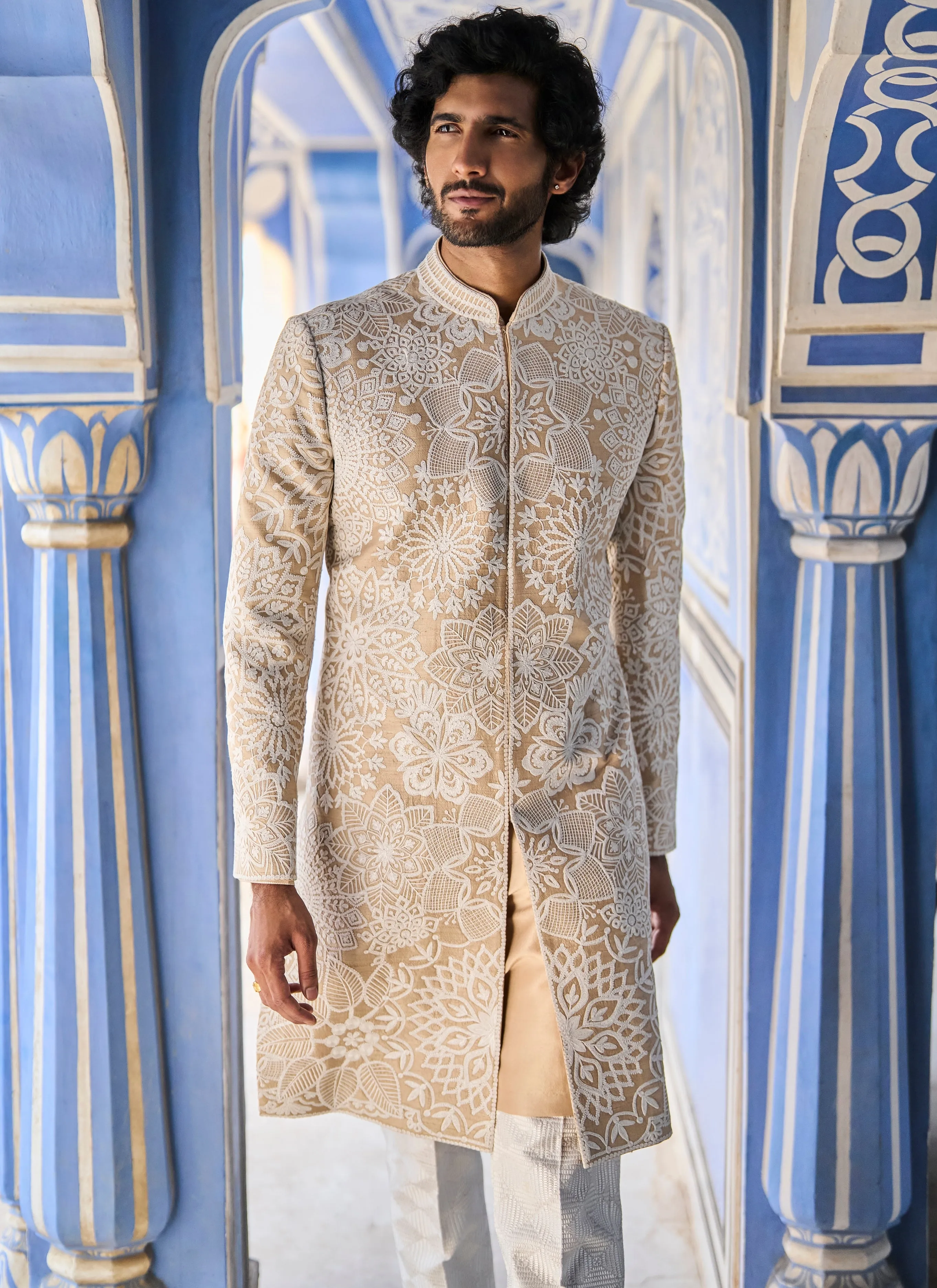 Nude Cream Sherwani Set