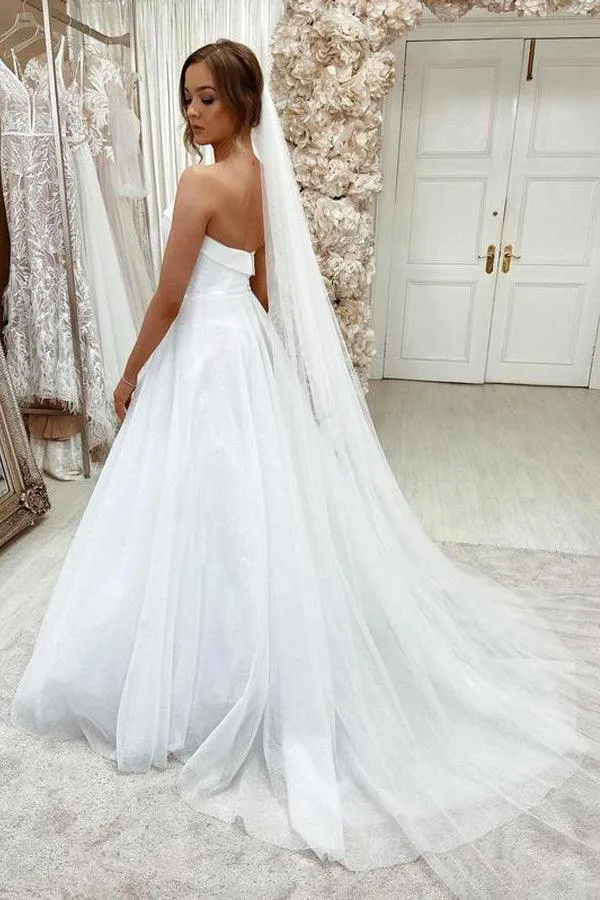Shiny Lace Sweep Train Wedding Dresses Sweetheart Bridal Gowns TN279