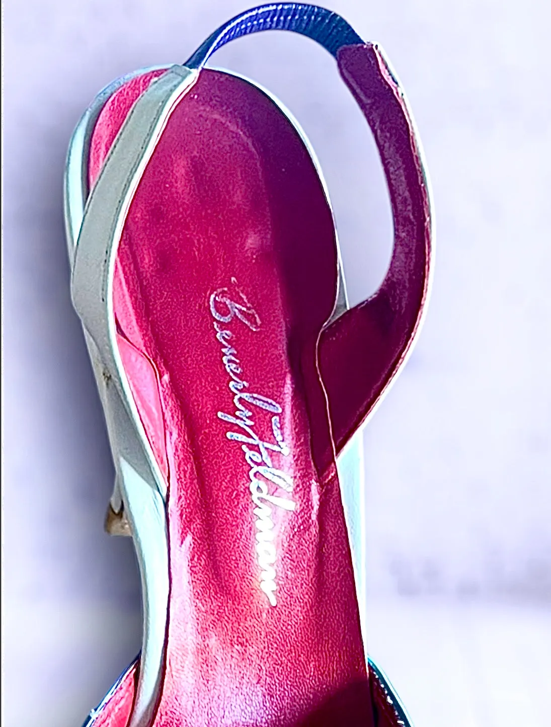 Vintage 1970’s Rainbow Leather Curly Flower Petal & See Through Mesh Panel Slingback Stiletto Heels