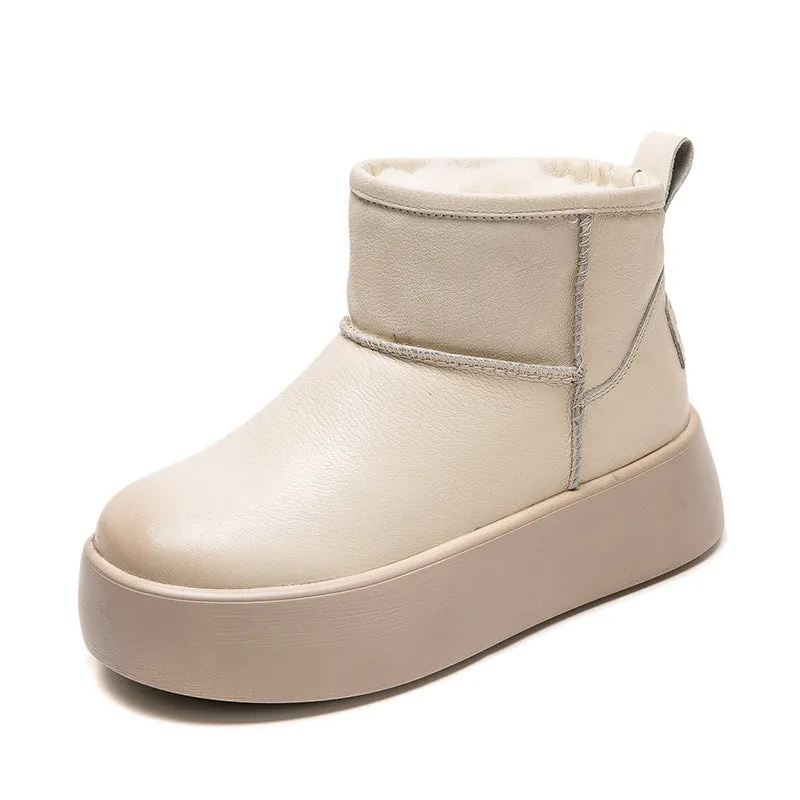 Women Minimalism Fashion Leather Platform Snow Boots