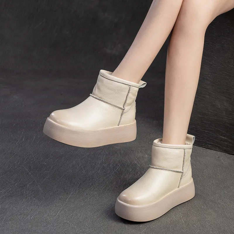 Women Minimalism Fashion Leather Platform Snow Boots