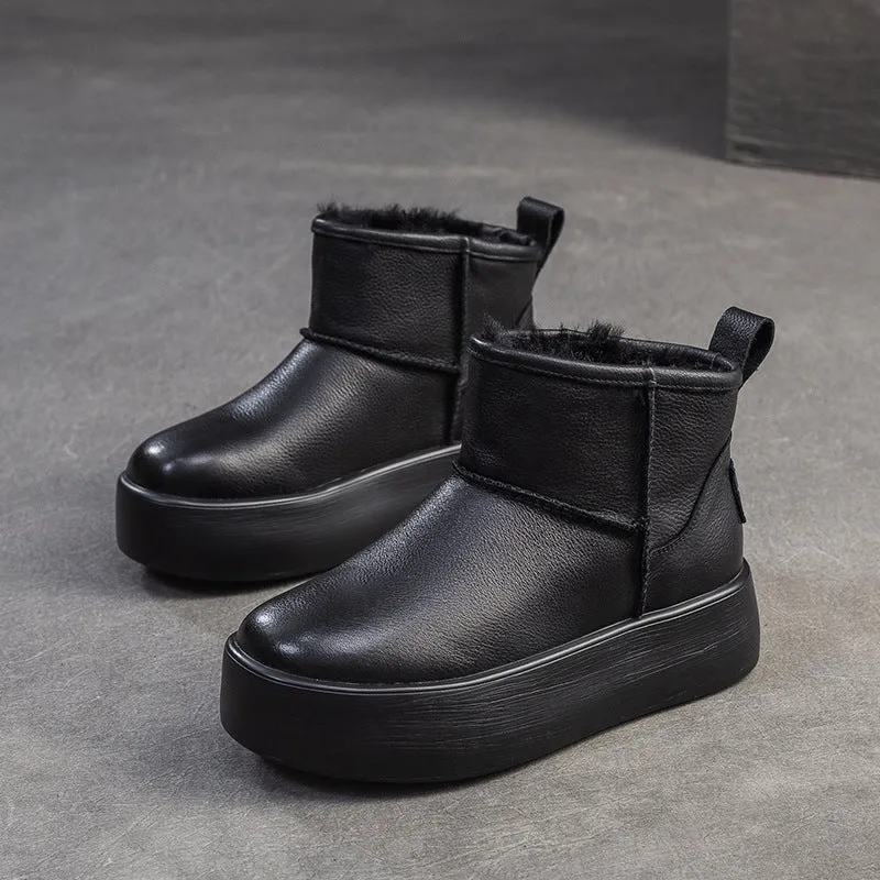 Women Minimalism Fashion Leather Platform Snow Boots