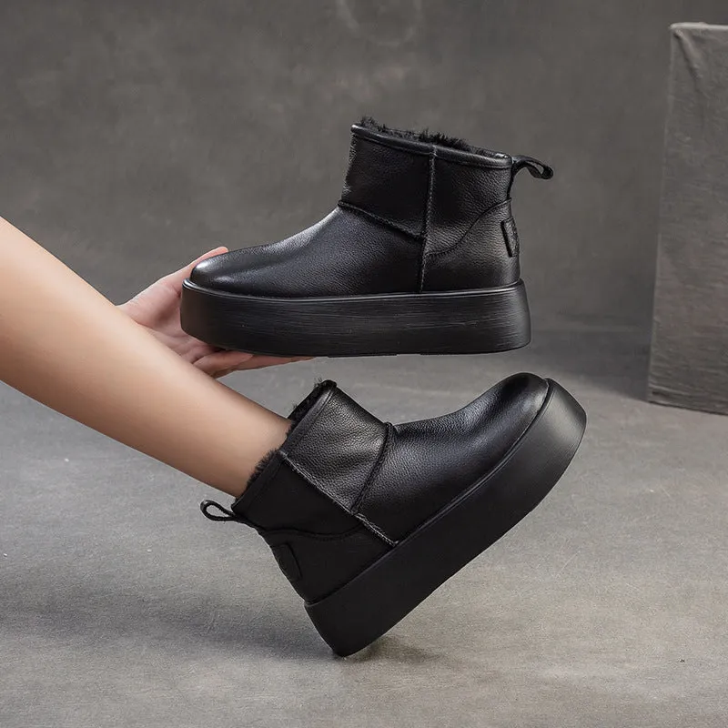 Women Minimalism Fashion Leather Platform Snow Boots