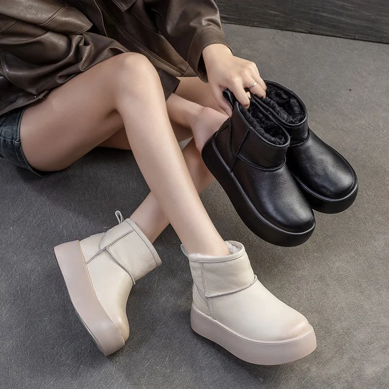 Women Minimalism Fashion Leather Platform Snow Boots