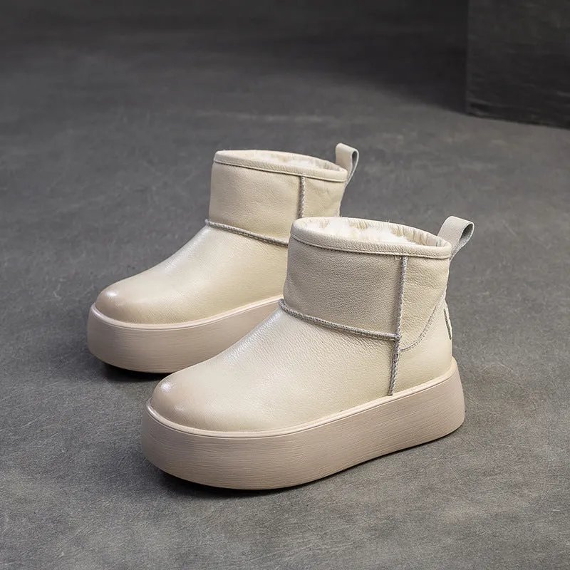Women Minimalism Fashion Leather Platform Snow Boots