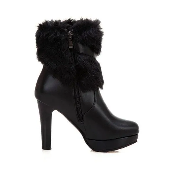 Women's elegant fuzzy cuff booties with warm plush lined